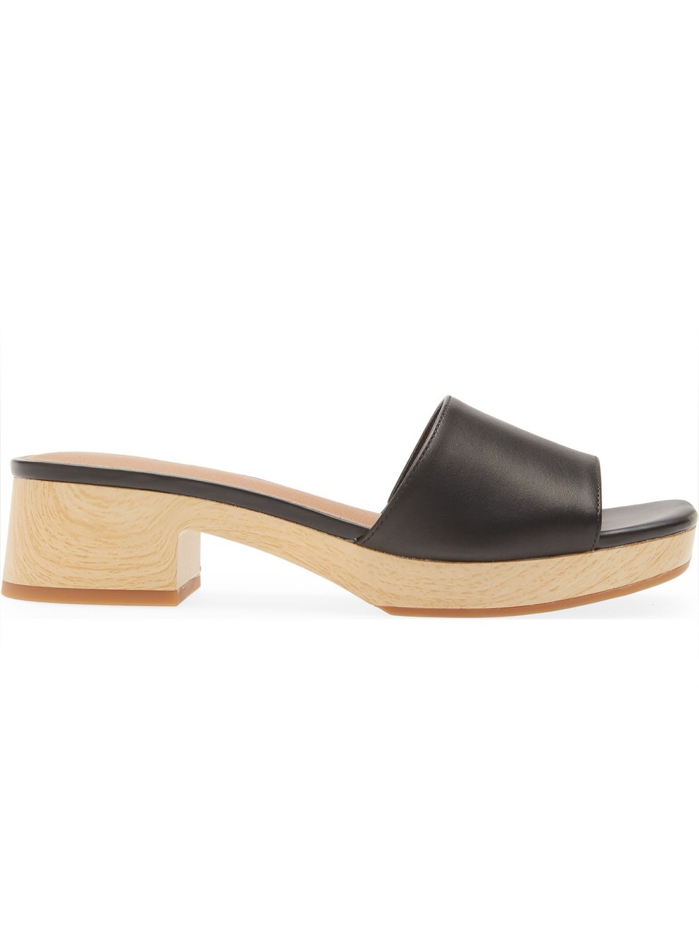 Caslon Ursula Slide Sandal Size 6 Black Leather Block Heel Platforms 2” Heel